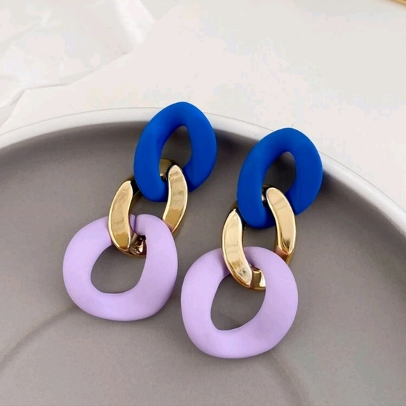 Color Block Drop Earrings - HDJ 058